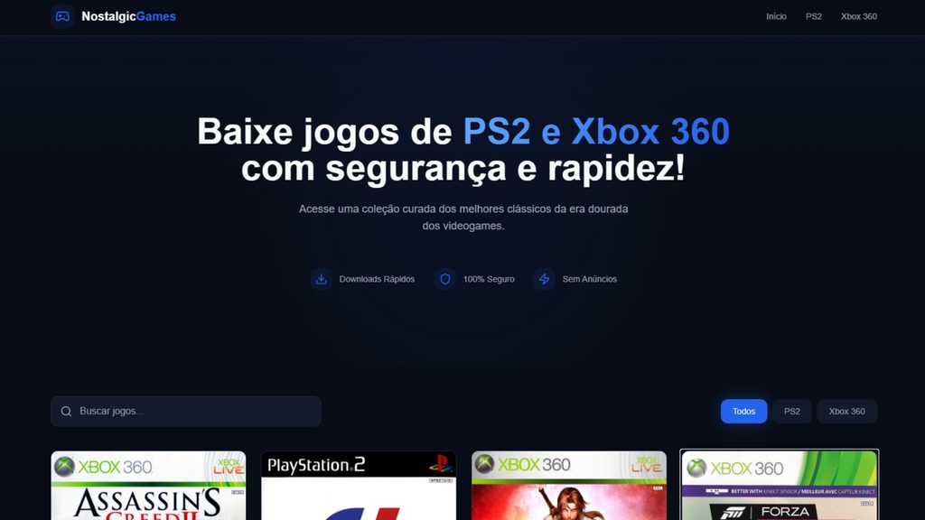Interface do projeto Nostalgic Games