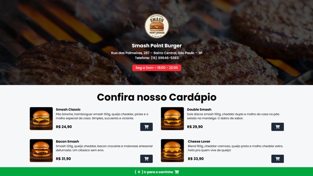 Interface do projeto Smash Point Burger